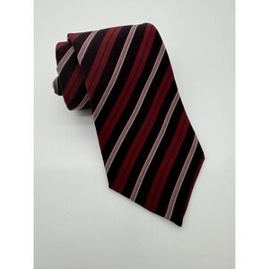 KRIZIA Silk Tie Red Black Striped Made‎ in Italy Classic Designer Necktie